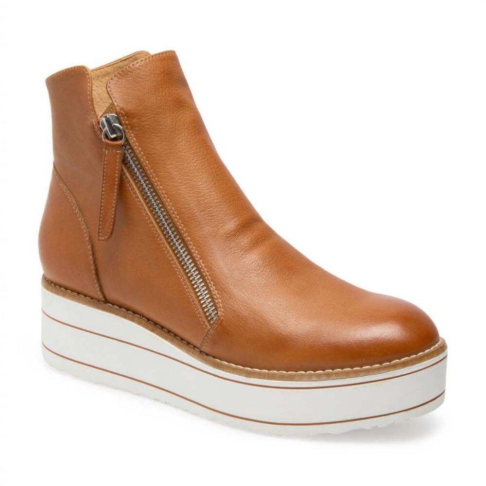 Silent D Nene Tan Leather Platform Ankle Boot Size 40 US 9
